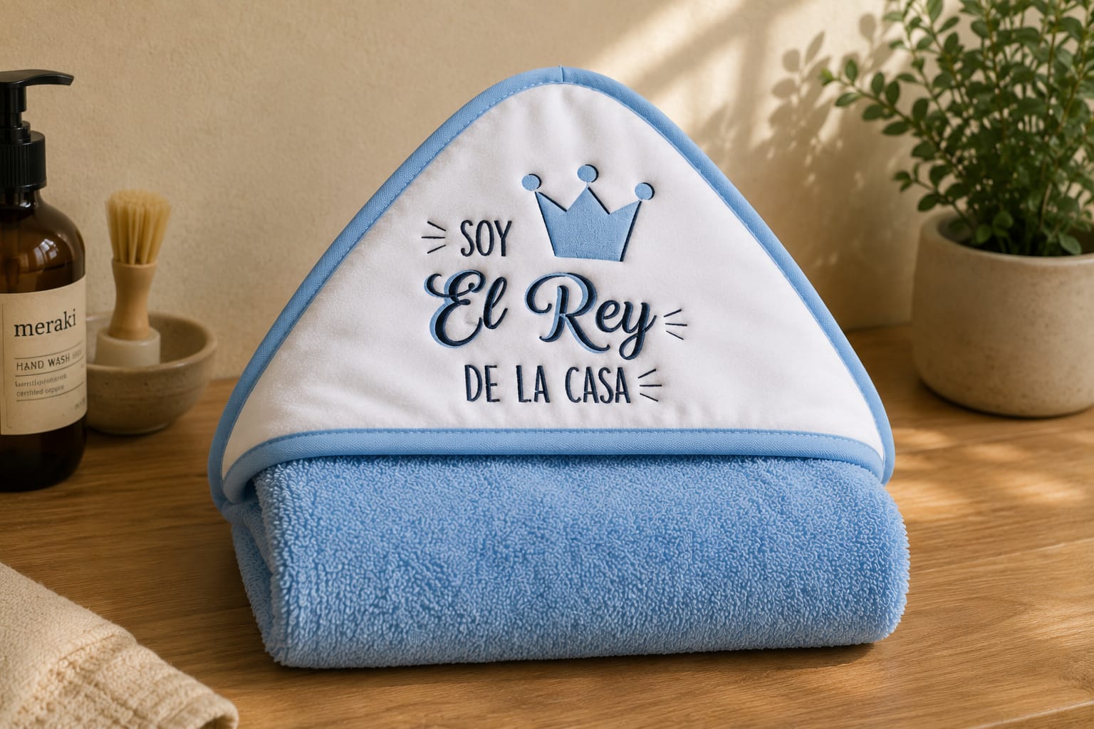 Capa de Baño para Bebé Azul "Soy el Rey de la Casa" | 100 × 100 cm | 100% Algodón