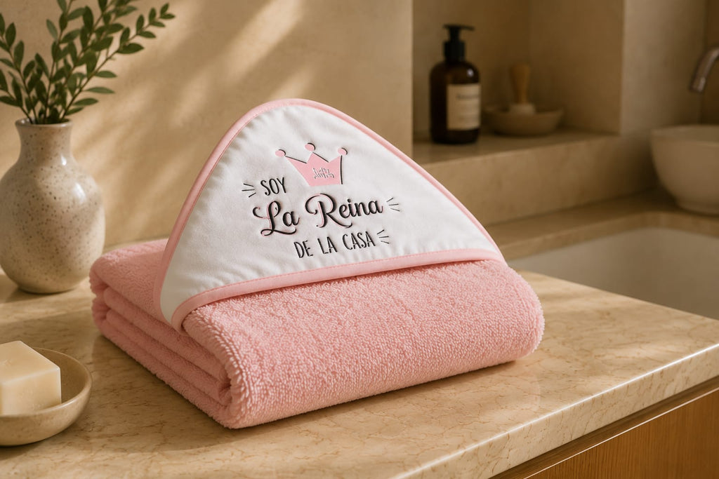 Capa de Baño para Bebé Rosa "Soy la Reina de la Casa" | 100 × 100 cm | 100% Algodón