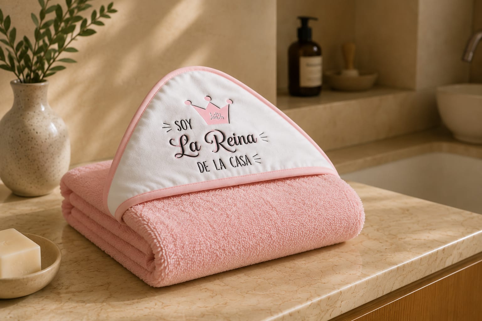 Capa de Baño para Bebé Rosa "Soy la Reina de la Casa" | 100 × 100 cm | 100% Algodón