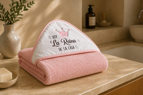 Capa de Baño para Bebé Rosa "Soy la Reina de la Casa" | 100 × 100 cm | 100% Algodón