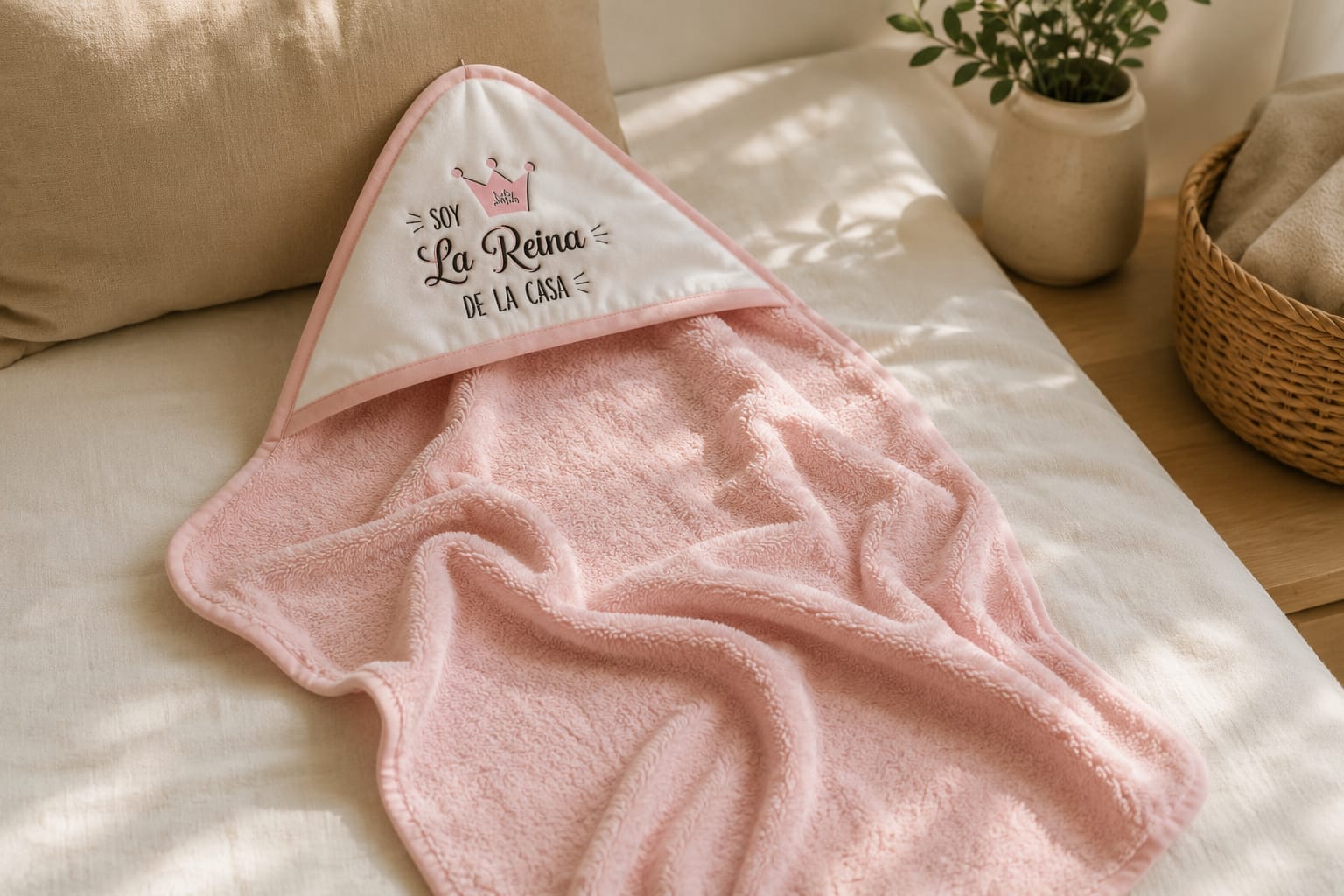 Capa de Baño para Bebé Rosa "Soy la Reina de la Casa" | 100 × 100 cm | 100% Algodón