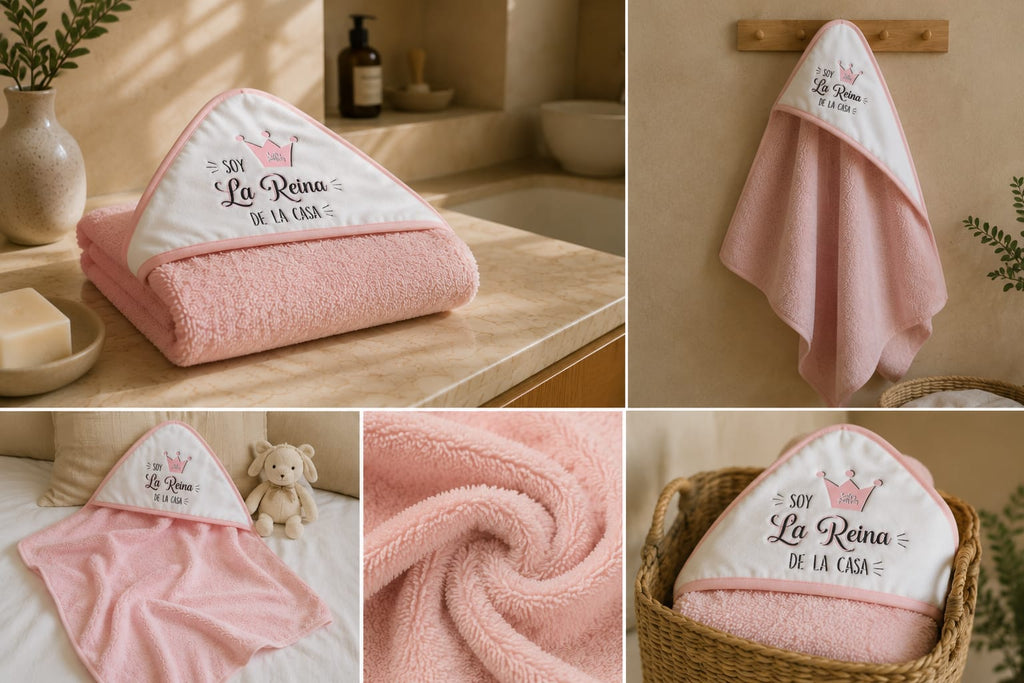 Capa de Baño para Bebé Rosa "Soy la Reina de la Casa" | 100 × 100 cm | 100% Algodón