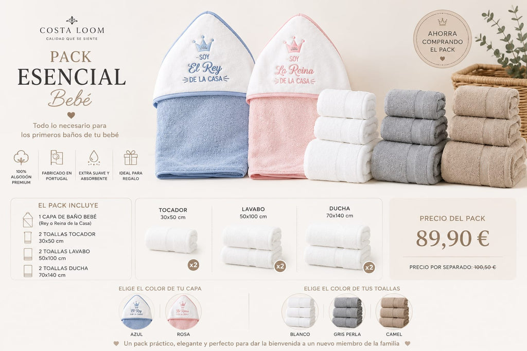 Pack Esencial Bebé | Capa de Baño + Juego de Toallas Premium | 100% Algodón
